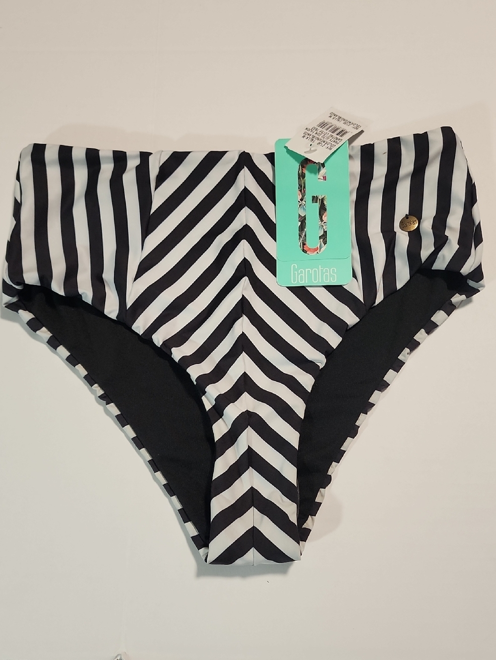 Garotas Black & White Striped High Waist Bikini Bottoms, Size M